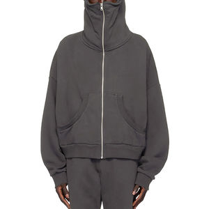 Sweat-shirts à capuche surdimensionnés en gros, respirants, gris, à épaules tombantes, lourds, délavés à l'acide, à fermeture éclair intégrale, pour hommes, Pakistan - Product Image 1