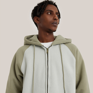 Sudaderas con capucha Premium con forro polar con cremallera de bloque de color de 400g personalizadas de suministro del fabricante para hombres - Product Image 4