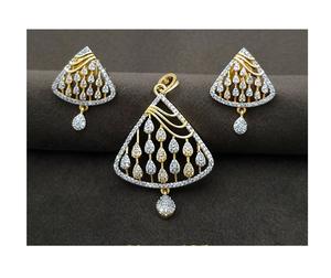 สร้อยคอพร้อมจี้ประดับเพชร CZ ชุบทองคุณภาพดี ดีไซน์ทันสมัย พร้อมต่างหูสำหรับผู้หญิง เหมาะสำหรับงานแต่งงาน - Product Image 1