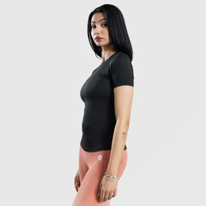 เสื้อยืดออกกำลังกายแขนสั้นสีดำสำหรับผู้หญิง รุ่น W024 เสื้อถักลายการ์ตูนน่ารัก ไซส์ XS/XS/XS  ลายเพชร น้ำหนักเบา ระบายอากาศได้ดี - Product Image 3