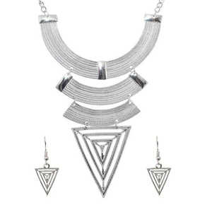 Urthn Fine Jewelry Set-1107404B Silver Plated Geometric <b>Costume</b> <b>Necklace</b> with Gold Plated Earrings Made Stainless Steel Copper - Product Image 1