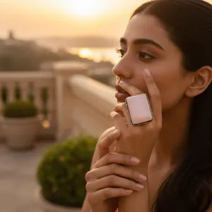 Bagues tendance en or rose et argent pour femmes, bijoux de caractère avec incrustation de pierre précieuse rose naturelle, marque privée sous licence 'IS' - Product Image 3