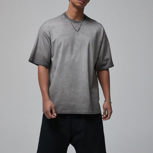 ชุดกีฬาผู้ชายผ้าฝ้าย100% ขนาดใหญ่ล้างไหล่ปล่อยกรดย้อนยุคไซส์ใหญ่พิเศษ - Product Image 2