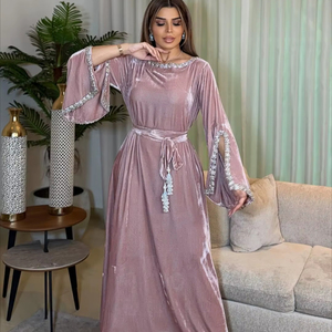 Algerian Plus Size Partywear Evening <b>Velvet</b> Caftan Abaya -Islamic Clothing Floor Length <b>Long</b> Sleeve Polyester Wholesale - Product Image 1