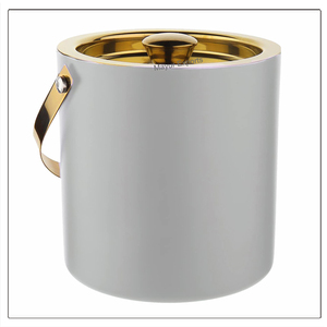 Seau à glace en acier inoxydable à double paroi isolé en or blanc bicolore Accueil Bar Refroidisseur de vin Pince à couvercle en cuivre Bacs à boissons - Product Image 1