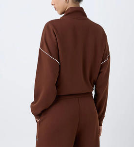 Ensemble de jogging 2 pièces en coton 100% avec logo personnalisé, très vendu, pour femmes, avec piping contrasté, survêtement de sport, fermeture éclair, sweat-shirts pour femmes - Product Image 2