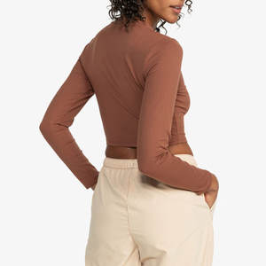 Nouveau T-shirt Crop Top Femme à Manches Longues Imprimé par Transfert Thermique, Motif Journal Basique, Col Rond - Product Image 6