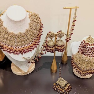 Bán Buôn Handmade Cổ Điển Thép Không Gỉ Pakistan Ấn Độ Wedding Vòng Cổ Bông Tai <span class=keywords><strong>Set</strong></span> Bold Màu Sắc Vàng Tones Dân Tộc - Product Image 1