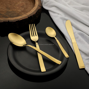 Utensilios de cocina de acero inoxidable con rayas PVD de oro rosa, juego de cubiertos, grado 202/304, cuchara brillante, tenedor y cuchillo, cuchara para bebé - Product Image 2