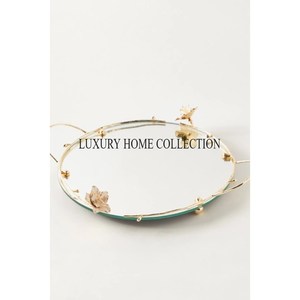 Baroque-style ornate metal glass <b>mirror</b> <b>tray</b> luxurious scrollwork border and elegant <b>mirror</b> base for sophisticated home styling - Product Image 2