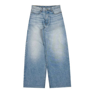 Jeans en denim pour homme de haute qualité, personnalisés, coupe ample, jambes larges, respirants, style décontracté, logo brodé, streetwear - Product Image 1