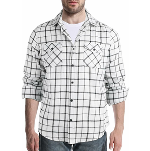 Chemises boutonnées décontractées en flanelle à carreaux à manches longues pour hommes respirantes et confortables avec logo - Product Image 4