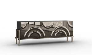 Luxury Wave Design Wooden <b>Sideboard</b> Modern Living Room Buffet Cabinet with Melted Glass Doors - Product Image 6