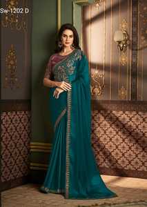 El último diseñador Georgette Silk Heavy Lace Border Work Saree de Fab Zone - Product Image 4
