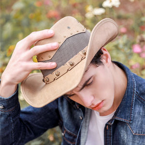 Nuevos sombreros de vaquero Mujeres Hombres Gorra de vaquero occidental Sombrero de cuero PU Hombre Jazz Caps - Product Image 3