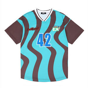 Camiseta de fútbol con diseño de letras personalizadas de algodón personalizado, camisetas de fútbol sueltas transpirables de talla grande con logotipo y Letras a rayas - Product Image 5