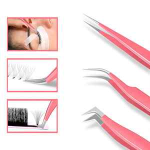 Pinzas profesionales de acero inoxidable Rosa antiestáticas de alta precisión, 3 uds., Punta dentada, embalaje personalizado, pestañas navideñas - Product Image 1