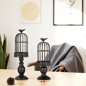 Juego de 2 candelabros de Metal en forma de jaula de pájaros dorados, soporte votivo decorativo para boda, mesa de Navidad, centro de mesa para decoración del hogar - Product Image 5