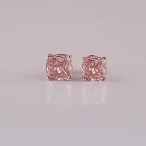 Best Price Luxury Hip Hop 14KT Solid Gold Stud <b>Earrings</b> with <b>Back</b> <b>Screw</b> Pink Cushion Cut Lab Grown Diamond Elegant Jewelry - Product Image 6