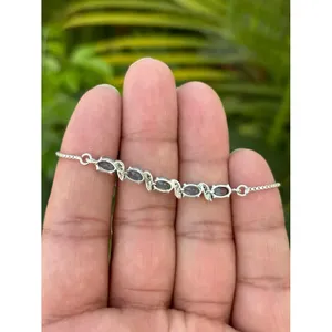 925 <b>Silver</b> Beaded Charm <b>Bracelet</b> with Blue Topaz Trendy Zircon Bangles for Wedding Anniversary Engagement or Gift - Product Image 4