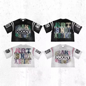 Camiseta informal de gran tamaño con cuello redondo para hombre, camiseta de doble capa de algodón gofrado, manga corta lavada Vintage, algodón tejido 100% - Product Image 2