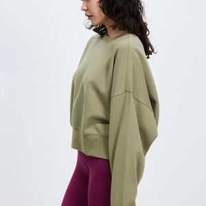 Sweat-shirt à capuche oversize à manches longues en coton 100% pour femmes, couleurs unies personnalisées, épaules tombantes, poids lourd, logo sur le devant, vêtements décontractés - Product Image 4