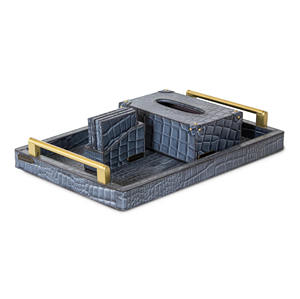 Vente en gros d'artisanat vintage Cadeau de luxe Accessoire en cuir Plateau de décoration de table Plateau de service Rectangle Collection Entwine écologique - Product Image 4