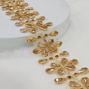 Handmade Gold Diamond Pearl Lace Border Roll for Bridal Wear Ethnic Sarees Party Gowns Dupatta Craft Decoration Lace <b>Fabric</b> - Product Image 1