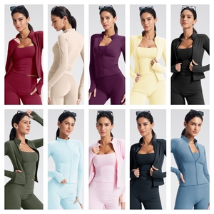 Veste pour femmes avec logo personnalisé, coupe ajustée, haut de sport, manches longues, fermeture éclair intégrale, vêtements de yoga actifs, vêtements de sport - Product Image 6