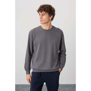 Sweat-shirt basique pour homme en coton gris foncé, texture douce, coupe standard - 88363 - Gris foncé - Product Image 1