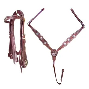 Fabricante de Juego de Cabezada y Pechera Vaquera de Cuero Importado Hecho a Mano con Diseño de Cuentas, Superventas - Product Image 1