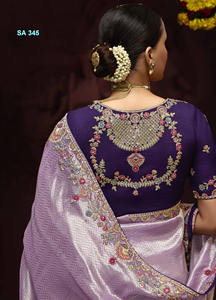 Hermosa ropa de boda diseñador indio Sari de seda suave con hermoso diseño de trabajo estilo pakistaní boda y ropa de fiesta Sari - Product Image 2