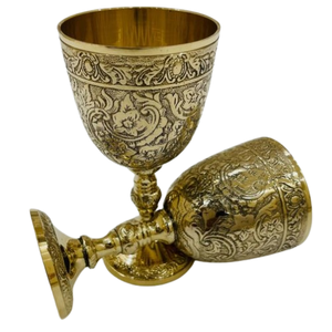 Classic Style Shiny Golden Metal Church Chalice Floral Embossed Design Drinking Barware Accessories for Wine <b>Glass</b> Metal <b>Goblet</b> - Product Image 3
