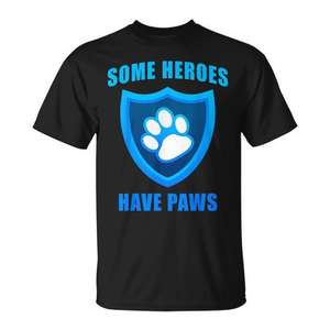 Camiseta Some Heroes Have Paws con diseño de escudo con estampado de pata azul, talla unisex para adultos - Product Image 1