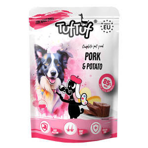 TufTuf Comida Húmeda Picada para Perros en Bolsitas - 500 g - Cerdo con Patata - Product Image 1