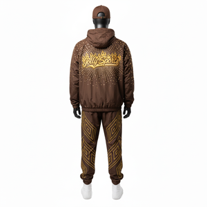 Conjunto Cortavientos Talla Grande 130GSM, Estampado de Llamas Marrón Amarillo, Transferencia de Calor, Logotipo Personalizado, Ropa Deportiva - Product Image 4