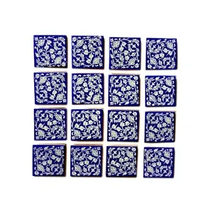 Ensemble de 16 carreaux de mur de mosaïque décoratifs floraux bleus et blancs de 3x3 pouces pour l'extérieur pour l'utilisation de salon de chambre à coucher de cour - Product Image 1