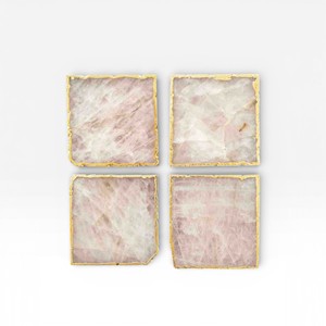 Ensemble de dessous-de-verre carrés en agate blanche naturelle avec bordure dorée, décoration de table de luxe pour la maison et le bureau modernes - Product Image 3