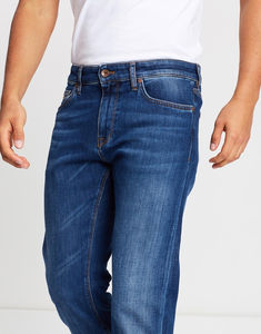 Jeans de Mezclilla para Hombre, 100% Algodón, Estilo Urbano, Diseño Personalizado, Cintura Media, Corte Recto, Ligeros, Lavado Ácido Oscuro - Product Image 4