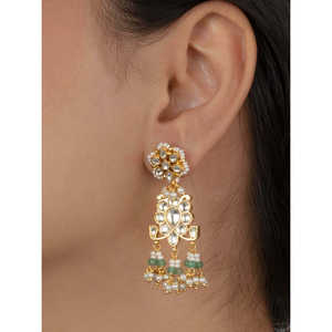 ชุดสร้อยคอ Jadau Kundan สีเขียวสีทองเครื่องประดับเจ้าสาวสไตล์วินเทจเพทาย MS2001Y สแตนเลส - Product Image 2