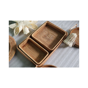 Plateau de service rond en rotin élégant panier en rotin tissé à la main avec poignées pour une touche naturelle et élégante - Product Image 4