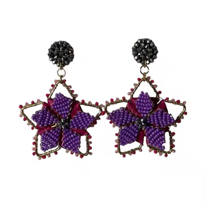 Pendientes de aro de rafia hechos a mano, joyería bohemia con cuentas, accesorios de moda para mujeres y niñas, conjunto de estilo étnico para festivales - Product Image 3