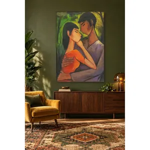 Fida Otto Mueller, amoureux s'embrassant sur fond vert, impression sur toile - Product Image 4