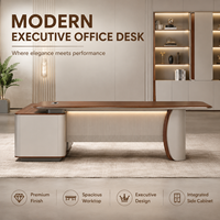 Bureau de direction contemporain 2600 mm avec armoire latérale réversible, boîte de gestion des câbles multifonction et serrure à combinaison