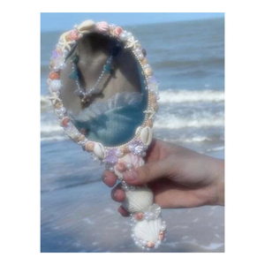 Miroir en coquillage du Vietnam, avec coquillages naturels assortis, miroir décoratif en coquillage de poche pour amoureux et côtiers - Product Image 1