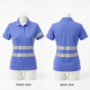 เสื้อโปโลทำงานสำหรับผู้หญิง ผ้าโพลีเอสเตอร์ปิเก้ 220 GSM สีชมพู แผ่นสะท้อนแสง ชุดยูนิฟอร์มนิรภัย ปักโลโก้ด้วยความร้อนตามแบบที่กำหนด - Product Image 4
