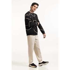 Men's Geometric Pattern Crew Neck <b>Pullover</b> <b>Sweater</b> with Logo and Print ODM Full Sleeve Knitwear for Autumn Season - Product Image 3