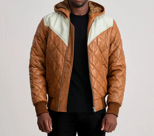 Veste en cuir matelassée décontractée pour homme, best-seller, haute qualité, personnalisable, hiver, extérieur, devant droit, imperméable, coupe-vent - Product Image 1