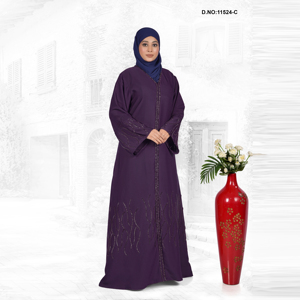 Abaya moderne à bordure brodée en tissu Nida léger, longueur au sol, manches longues, design vintage écologique - Product Image 3