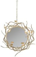 Miroir mural circulaire moderne METAL WAVE, finition patine blanche, motif feuille métallique, cadre en laiton antique contemporain, épaisseur du miroir 5,0 mm, en fer
